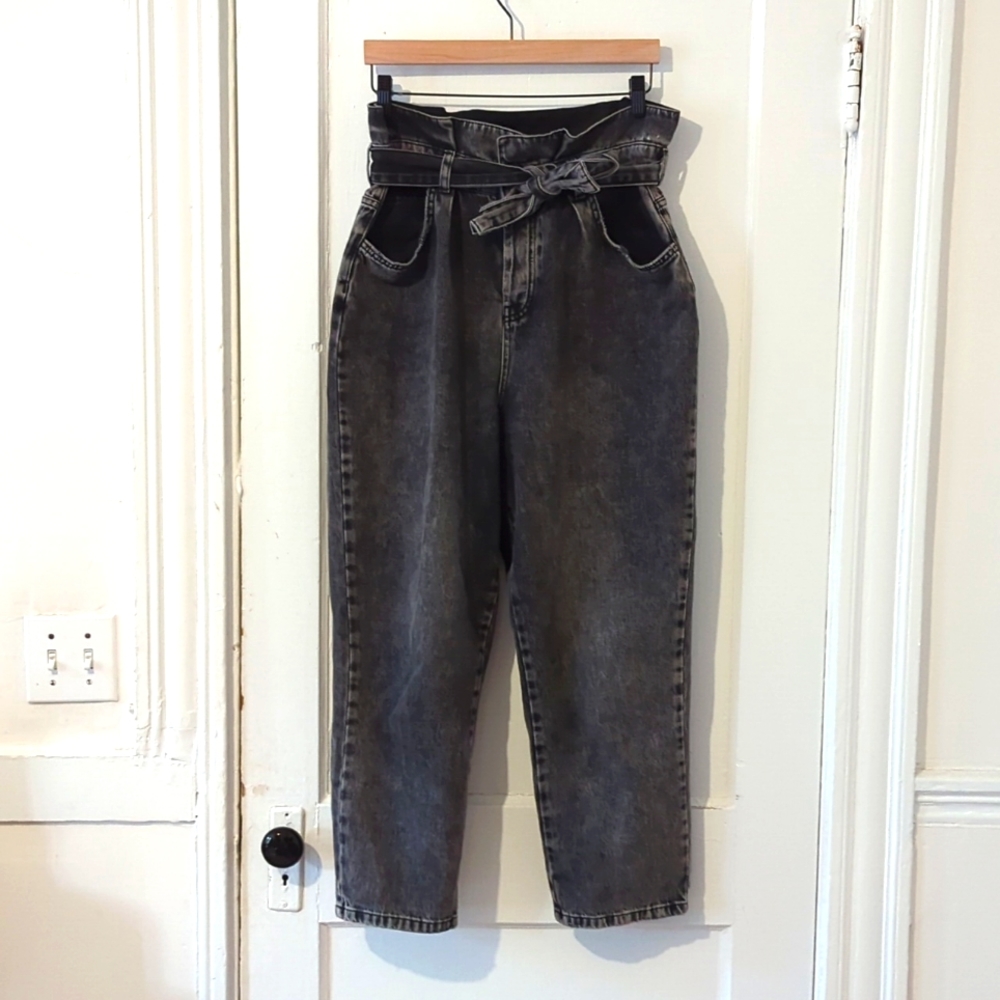 90s Gray Denim Distressed paperboy wide leg pant, Free People Size 31 Trouser